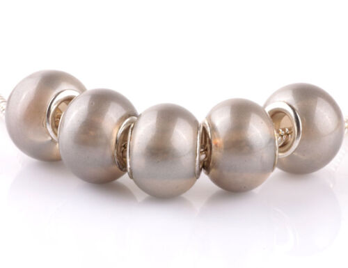 5pcs silver pearl Dark gray spacer beads fit Charm European Bracelet DIY AB921 