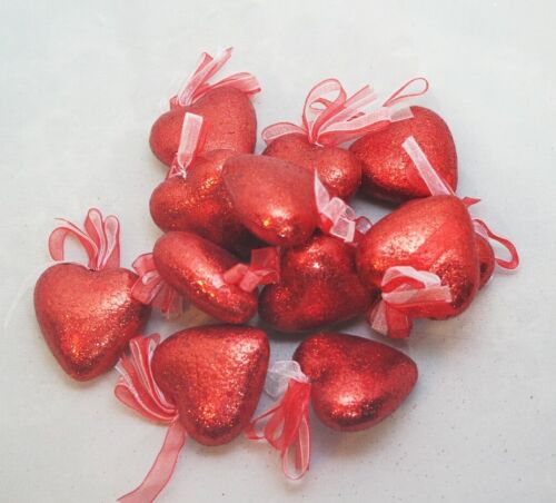 Valentine Heart Ornament Set 12 Glitter 2" Red  Heart Decor Love Valentine 