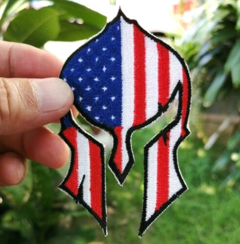 2Pcs Spartan Labe Army Flag USA Tactical Warrior Embroidered Iron-On Sew patch 