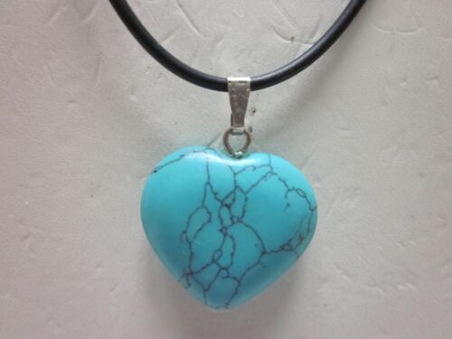 17/" TURQUOISE COLOR HEART ON BLACK CORD PENDANT NECKLACE
