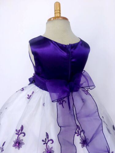 Purple Christmas Embroidery Floral Holiday Wedding Flower Girl Dress Fall 2 6 4