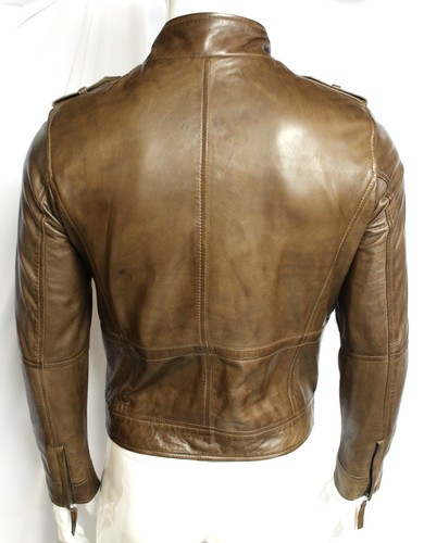 Clive slim fit men/'s Gents Oliva Designer Modello Casual 100/% in Pelle Giacca Da Motociclista