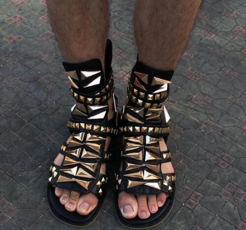 Gladiator Mens New Rock Rivet Metal Sandals Buckle Strap Open Toe High Top Boot
