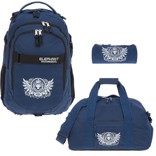 3T Schulrucksack Set Elephant Hero Signature Rucksack Jungen Blau 12645 Lion