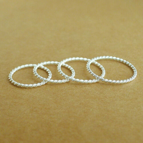 T 1.5mm Sterling Silver Simple Twisted Spiral Band Stacking Ring E