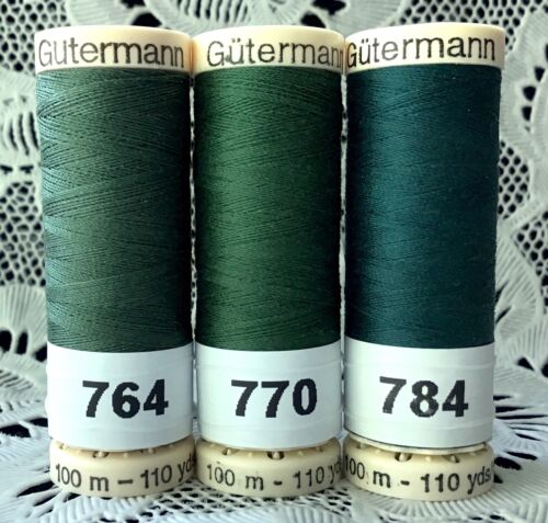 3 NEW different Dark Green GUTERMANN 100% polyester thread 110 yard spools 