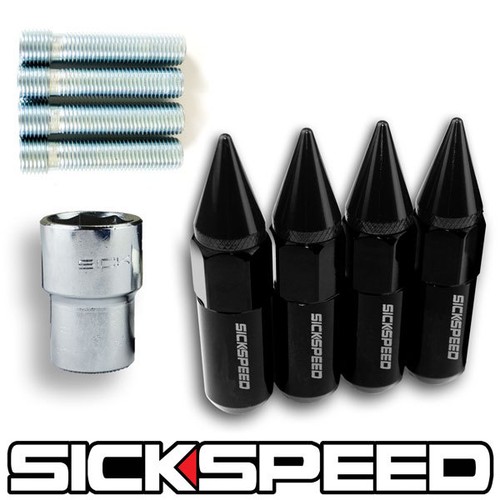 4PC BLACK SPIKED LOCKING LUG NUTS CONVERSION KIT 14X1.25-12X1.5 FOR WHEELS
