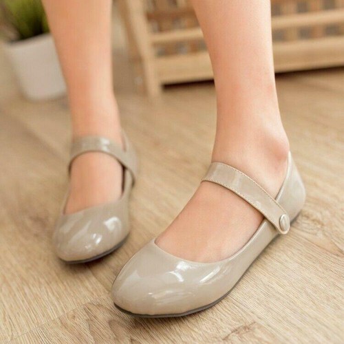 Womens Mary Janes Casual Flat Round Toe Court Pumps Strap Shoes plus size