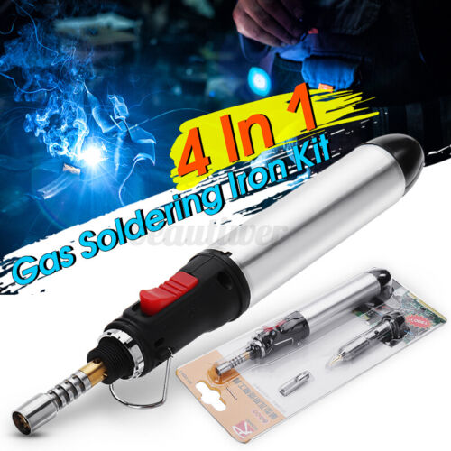 4in1 Gas Blow Torch Soldering Solder Iron Gun Butane Cordless Welding Pen Burner 