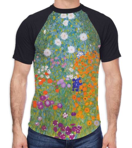 Gustav Klimt Flower Garden Men/'s All Over Baseball T Shirt Nature Artwork