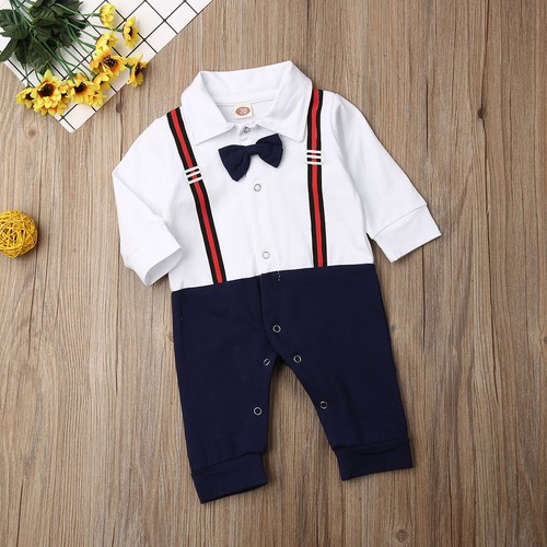 Baby Boy Wedding Formal Suit Bowtie Gentleman Romper Outfit Clothes 0-24M