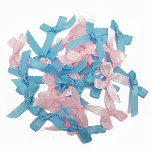 10//100 Pk Blue Pink Bow Satin 3cm Wide Ribbon Pre-Tied Bows Craft Scrapbooking