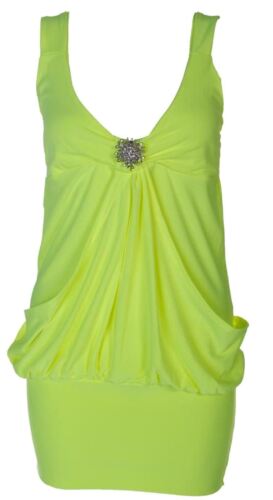 New Ladies Neon Plain Colored Mini Broche Dress 8-22