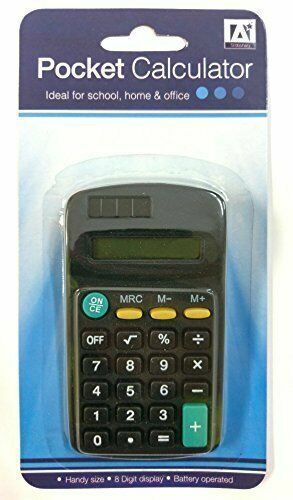 Pocket Calculator Big Buttons Solar Battery Memory Office School Black UK SELLER 