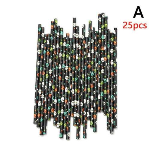 25Pcs Disposable Paper Drinking Straws Halloween Decoration Toy Straw A5C2 