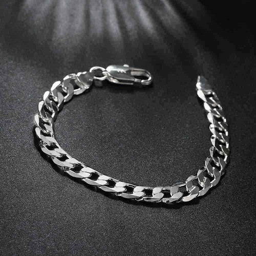 Fashion 925 Sterling Argent Massif Hommes BIJOUX 8 mm Chaîne Bracelet Pour Femmes H246