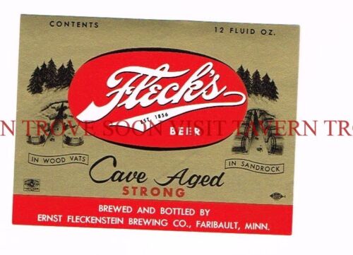 Unused 1950s Fleckenstein/'s Cave Aged Beer 12oz Label Tavern Trove Faribault
