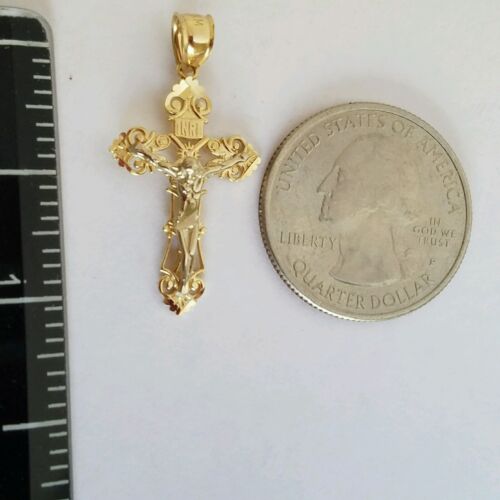 long religieux INRI 14k or Jaune Jesus Crucifix Pendentif Croix 2 Tone environ 3.17 cm 1.25 in 