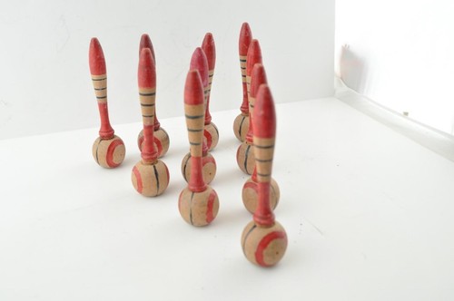 Antique French Wooden Bowling Pins Wood Bebe Toy or for Primitive Home Decor