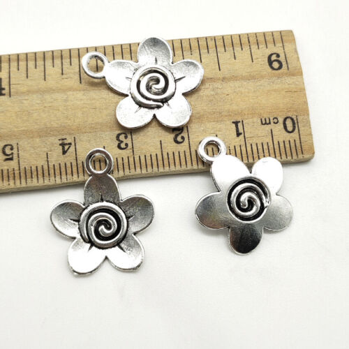 100X Flower Antique Silver Charms Pendants for Jewelry Making DIY 21*18mm 