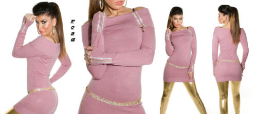 pullover lungo scollo carmen con strass/&zip 10 colori tg unica cintura esclusa