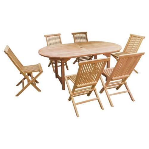 KYOTO FIXED OVAL INDONESIAN INDOOR OUTDOOR TEAK WOOD DINING TABLE FOLDING CHAIRS 