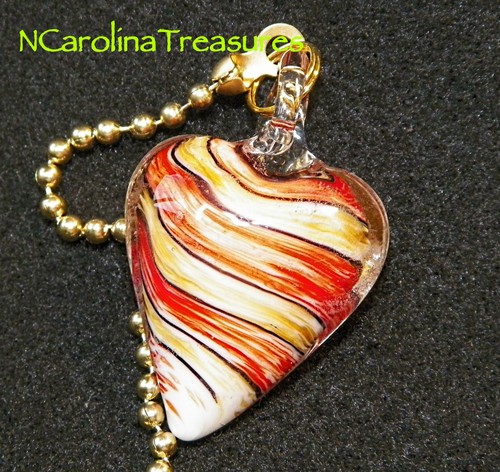 TRENDY ART GLASS CEILING FAN SWITCH PULL RED TAN STRIPE HEART HEARTS LARGE PAIR