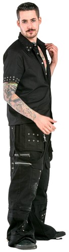 New Dead Threads Black Men Trousers Cotton Studs Holes Metal Punk Emo Rock