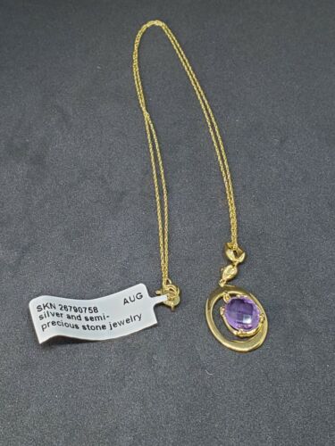 Details about   Sterling Silver Gold Tone Purple Dangle Necklace October Pink Tourmaline New A12 