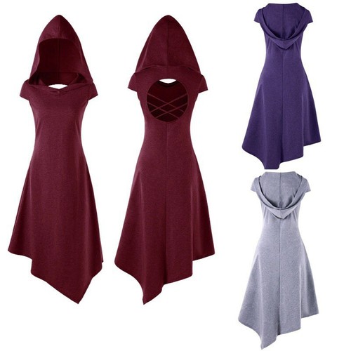 Frauen//Damen Kleid Gothic Cosplay Kapuzenkleid Steampunk Hohle Freizeit Einfach