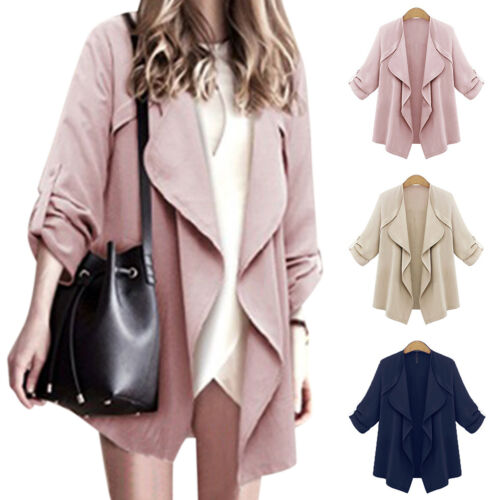 Women Plus Size Lapel Collar Jacket Coat Lady Long Sleeve Blazer Casual Cardigan