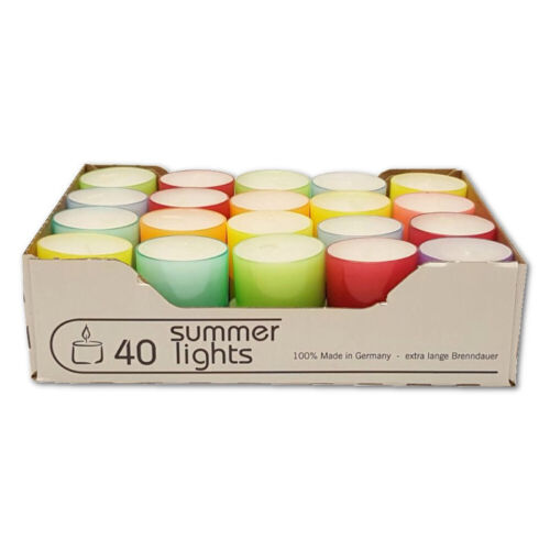 8 Std Teelichter im farbigen Acryl Cup Sommer Edition ca Brenndauer Wenzel Neu 