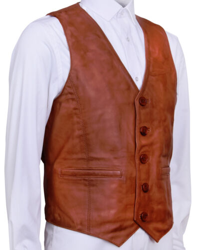 Mens Real Suede Leather Traditional Style Classic Waistcoat Gilet Vest Black NEW 