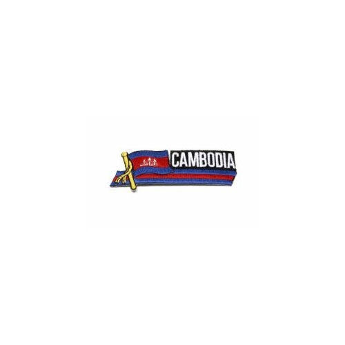 CAMBODIA SIDEKICK WORD COUNTRY FLAG IRON-ON PATCH CREST BADGE 1.5 X 4.5 IN. 