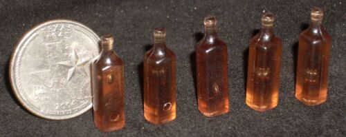 5 Blank Brown Liquor Bottle Bottles 1:12 Customize Alcohol Dollhouse Miniatures