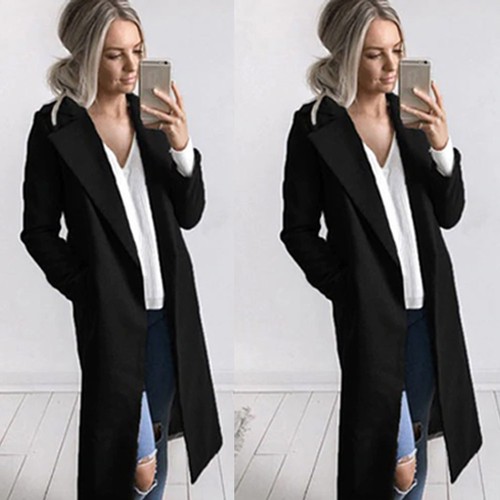 Women Ladies Winter Warm Wool Lapel Long Coat Trench Jacket Overcoat Outwear