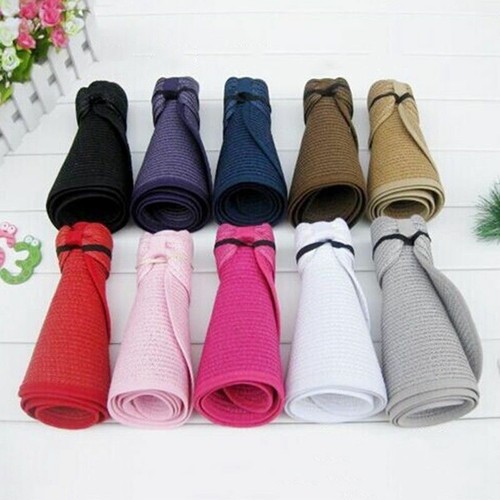 Hat Summer Sun Visor Straw Cap Beach Foldable Women Wide up Lady Roll Trend~