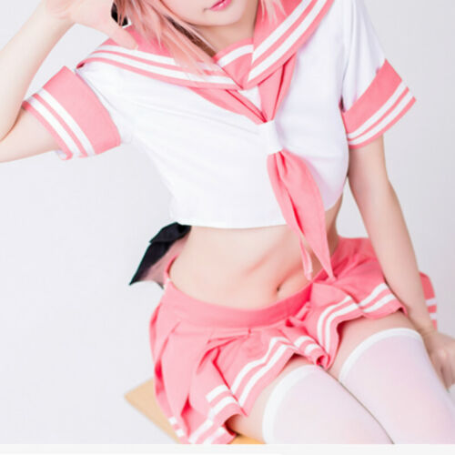 Fate Apocrypha FGO Astolfo Cosplay Costume Dress Pink Sailor Suit JK Outfit Suit