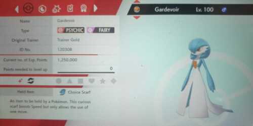 Shiny Gardevoir 6IV Max EVs Competitive Pokemon Sword Shield Timid Trace Scarf 