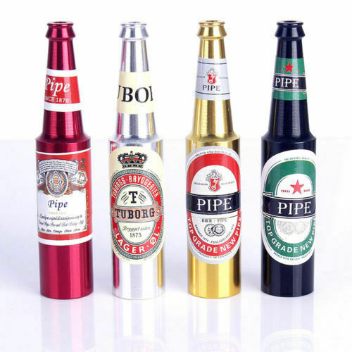 Beer Bottle Pipe Smoking Tobacco Herb Metal Aluminum Portable Small Pocket Size 
