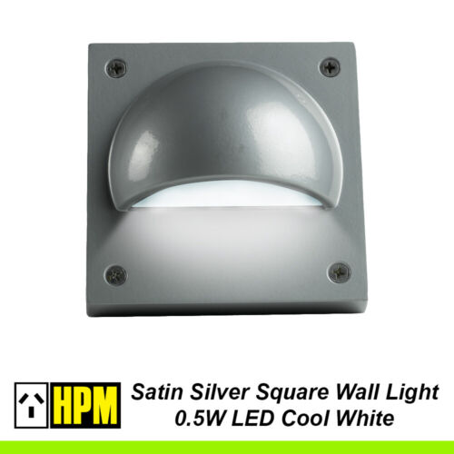 12V LED Outdoor Wall & Step Light Silver Square 100mm x 100mm 0.5W HPM 