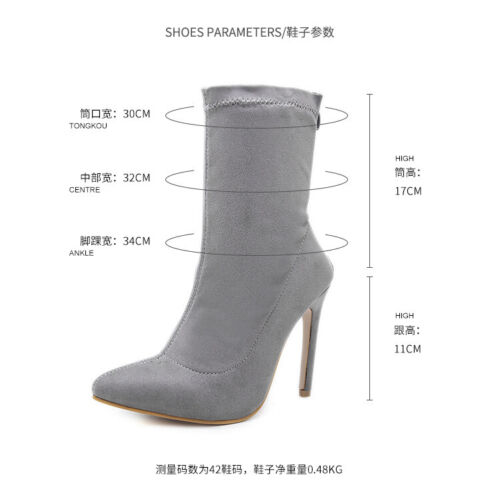 Women Ankle Boots Faux Suede Platform Stiletto High Heels Pointed Toe Zip Shoes 