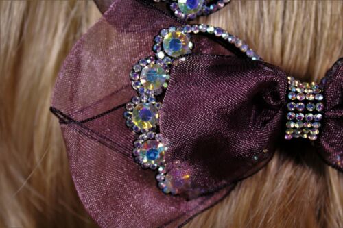 Mesh and Rhinestones Hair Bow Hair Clip Barrette with Aurora Borealis Crystals 