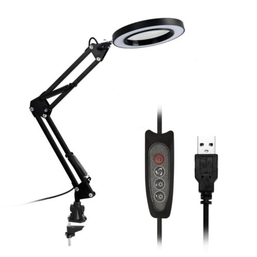 Foldable Professional 5X Magnifying Glass Desk Lamp Magnifier LED Reading Light