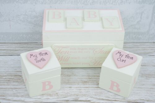 Pink Tooth and Curl Wooden Box Baby Girl Gift Christening Nursery Decor F0824A