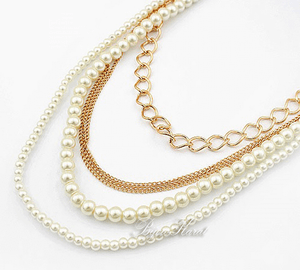 Perlen Gold Halskette Perlenkette Mehrreihig Trendy/&Stylisch Kolye Pearl Creme