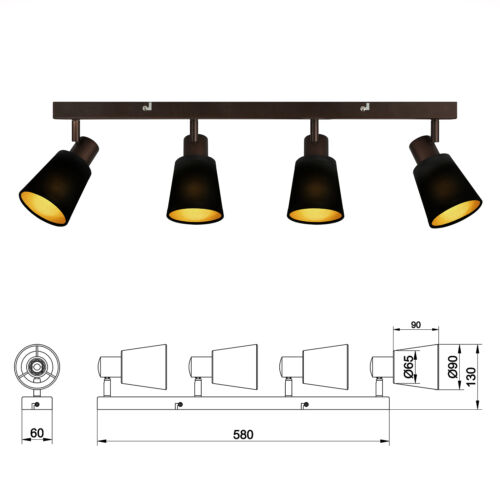 IMPTS LED Deckenleuchte Spot Deckenstrahler 4-flammig Deckenlampe Stoffschirm 