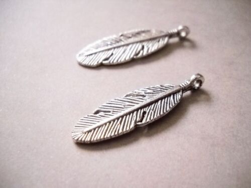 10 Feather Charms Antiqued Silver Western Pendants Boho Findings 2 Sided 