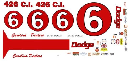 #6 Charlie Glotzbach Carolina DODGE Dealers 1//32nd Scale Slot Car Decals