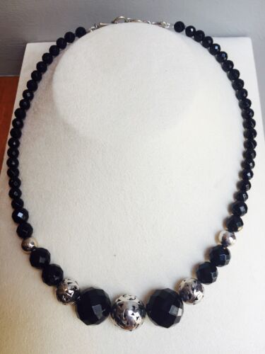 Lois Hill Onyx And Silver Bead Necklace